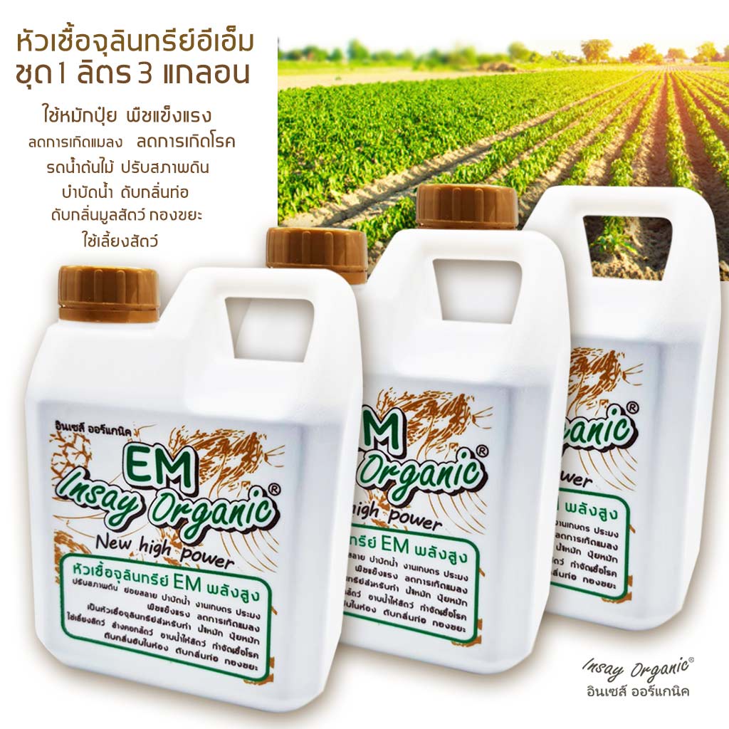 EM INSAY หัวเชื้อจุลินทรีย์ บำบัดน้ำ หมักปุ๋ย ดับกลิ่น  ใช้เลี้ยงสัตว์  บำรุงพืช  ชุด 1ลิตร 3 แกลอน