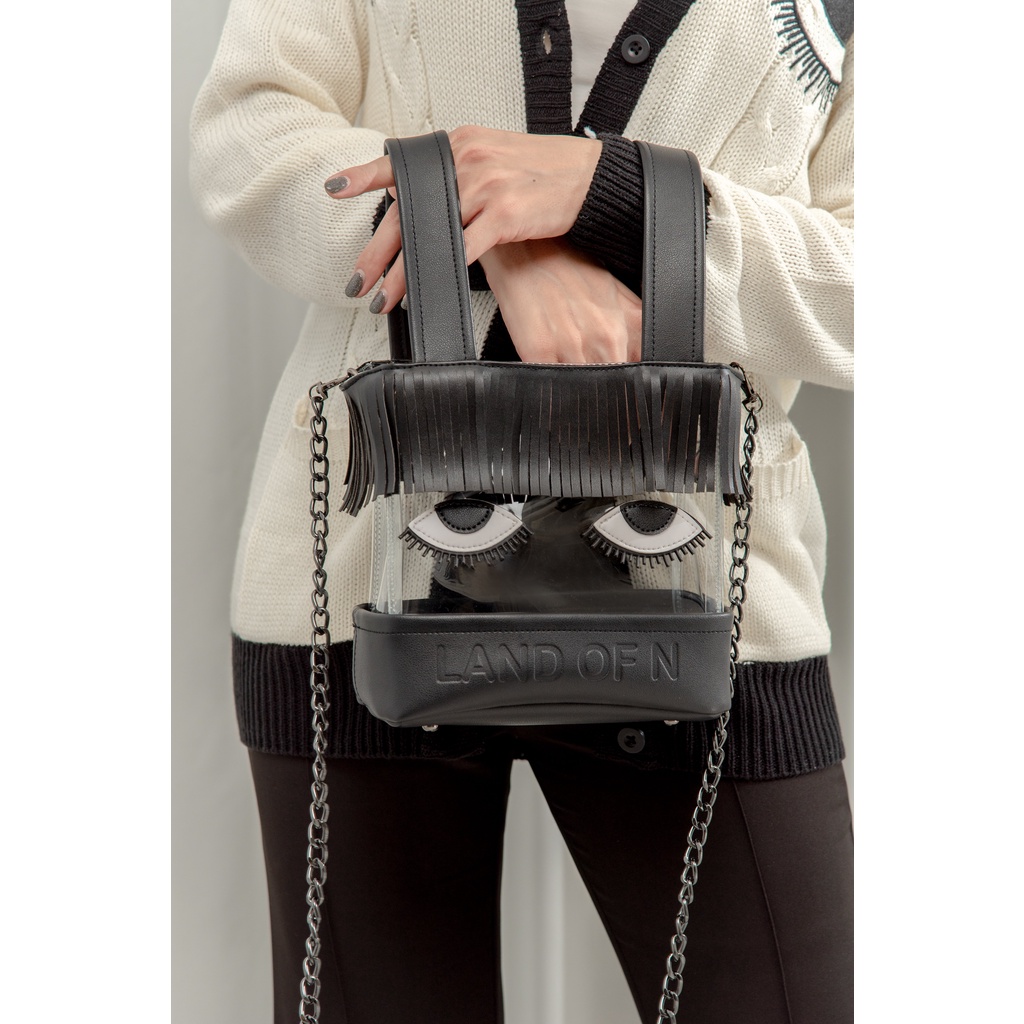 Popbox TH Land of N "Do you like my fringe" Bag  กระเป๋าสะพายข้าง นัท นิสามณี มีหูจับ รูปตา วัสดุPVC