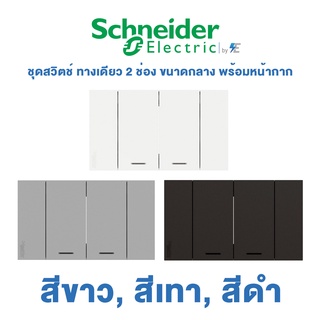 Schneider AvatarON A ชุดสวิตช์ ทางเดียว 2 ช่อง | ขนาดกลาง | พร้อมหน้ากาก | สีขาว, สีเทา, สีดำ