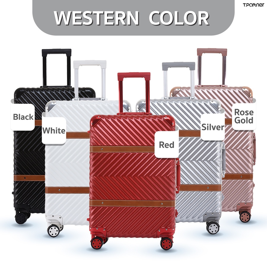 Tpartner แท้(ประกัน3ปี) กระเป๋าเดินทางล้อลาก Western ดีไซน์หนังคาด เฟรมอะลูมิเนียม ล้อคู่หมุนได้