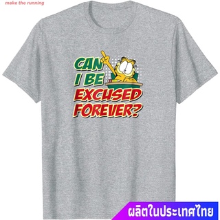 เสื้อยืดผ้าฝ้ายพิมพ์ลายขายดี make the running Garfieldเสื้อยืดยอดนิยม Garfield Excused Forever T Shirt Garfield Short sl