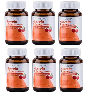 Vistra Acerola Cherry 1000 mg 45 เม็ด (6 ขวด) วิสทร้า อะเซโรลาเชอร์รี่ 1000 มก.