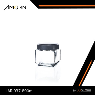 JJGLASS - (AMORN ) JAR 037-800ml. - โหลแก้ว เนื้อใส ทรงเหลี่ยม ฝาอลูมิเนียม