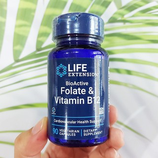 โฟเลท วิตามินบี 12 BioActive Folate &amp; Vitamin B12 90 Vegetarian Capsules (Life Extension®)