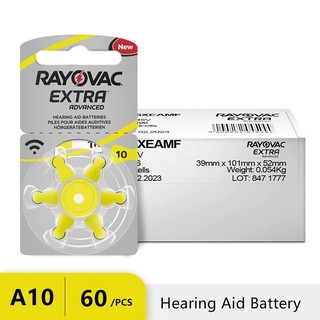 ของแท้ ถ่านเครื่องช่วยฟัง เบอร์10 Rayovac Extra A10 Pr70 [10แพค60ก้อน] 𝗵𝗲𝗮𝗿𝗶𝗻𝗴 𝗮𝗶𝗱 𝗯𝗮𝘁𝘁𝗲𝗿𝘆