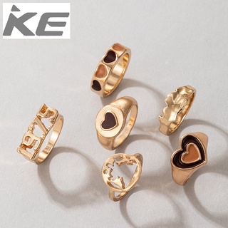Combination Rings Irregular Geometric Numbers 1975 Contrast Color Drop Love Ring Six-piece Set
