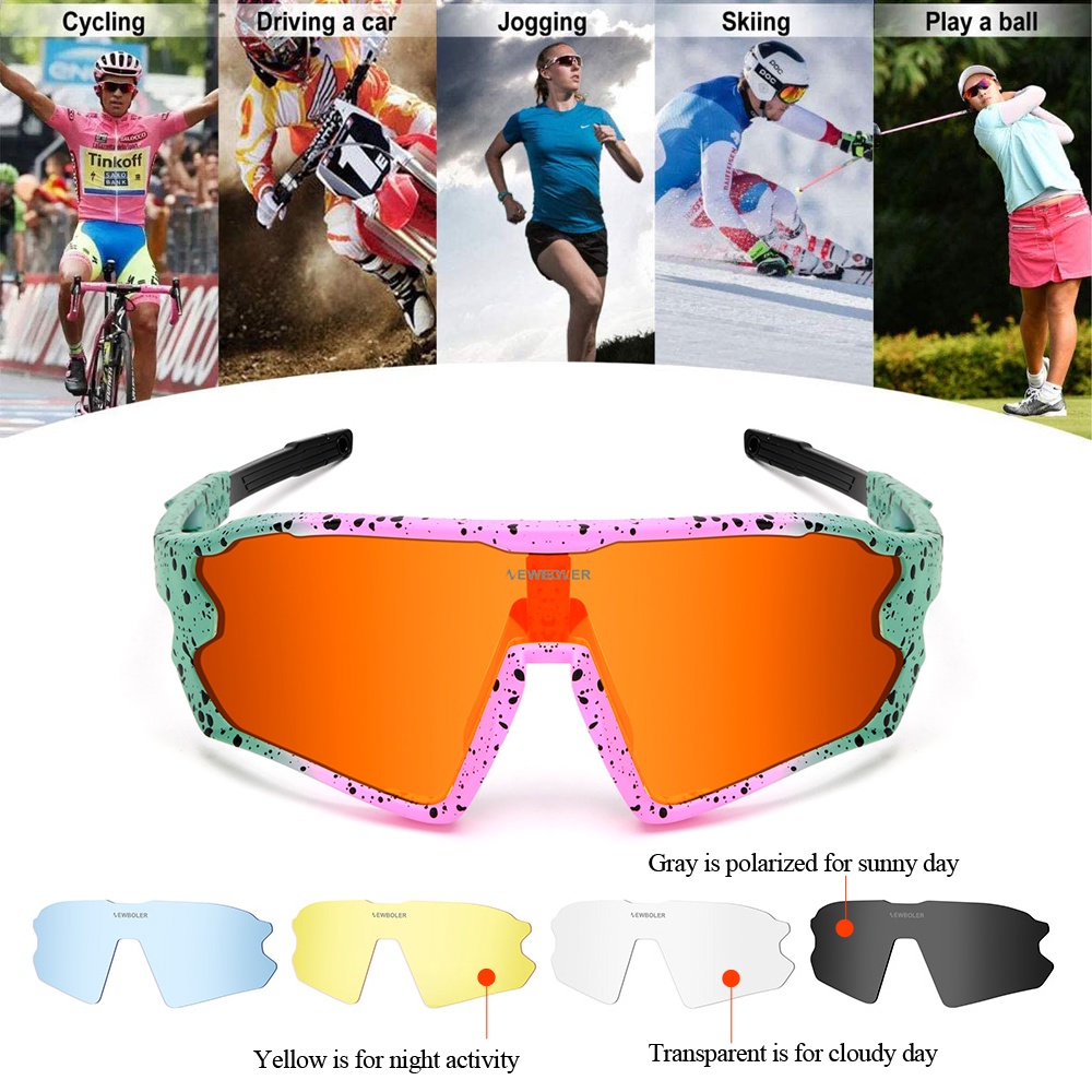 Newboler Polarized Sports Sunglasses 5 Lenses Men Women Cycling Glasses Tr90 Bicycle Mtb 7796