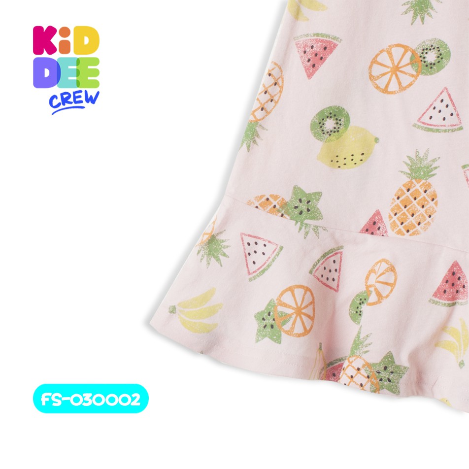KiddeeCrew เสื้อกระโปรงแขนตุ๊กตาเด็กสีชมพูลายผลไม้  เหมาะสำหรับอายุ 1-8 ปี