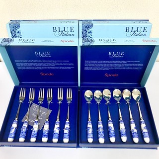 🌸 ส่งฟรี Spode Blue Italian Pastry Forks and Tea Spoons ช้อนชา ส้อมทานขนม