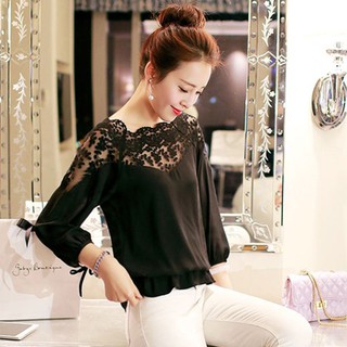 เสื้อลำลองสำหรับสตรีผ้าชีฟองปักลายลูกไม้ดอกไม้