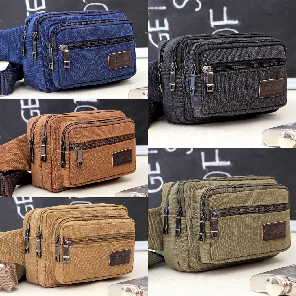 (w99) กระเป๋าคาดเอว ซิปเยอะมีหลายช่อง งานผ้าแคนวาส vgetbag