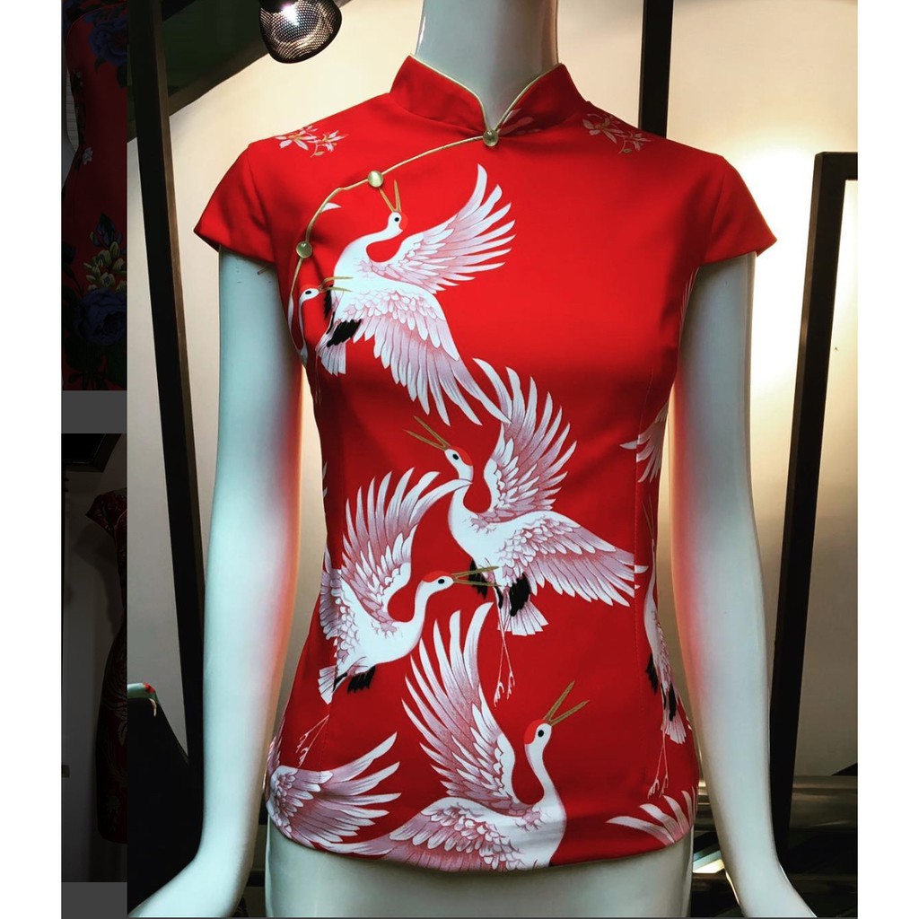 เสื้อกี่เพ้า ลายนกกะเรียง | Shopee Thailand