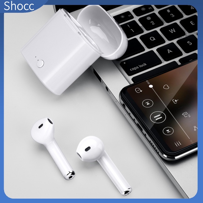 Shocc i7 Tws ชุดหูฟังบลูทูธไร้สาย 5.0 พร้อมไมโครโฟน และกล่องชาร์จ สําหรับเล่นกีฬา