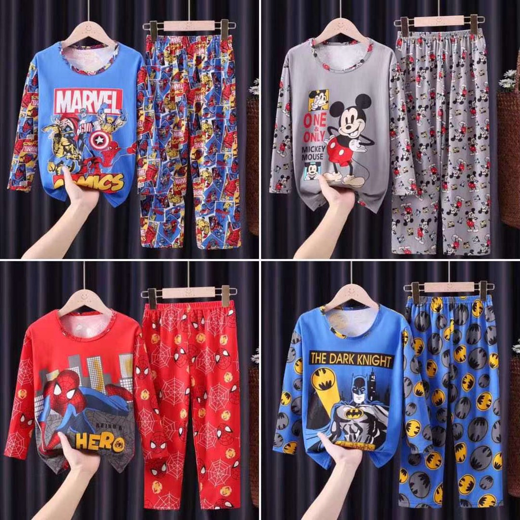 เสื้อผ้าเด็กผู้ชาย ชุดนอนเด็กผู้ชาย สไปเดอร์แมน ชุดนอนการ์ตูน ผ้ายืดและระบายอากา หลากหลายสไตล์ให้เลือก