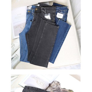 พร้อมส่ง Black High waist jeans Trousers Feet pants