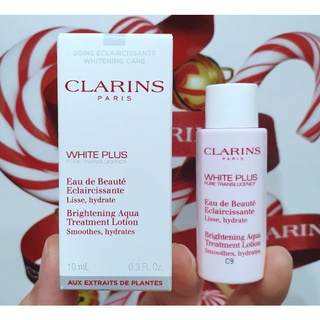 โทนเนอร์ แท้💯% Clarins White Plus Pure Translucency Brightening Aqua Treatment Lotion 10ml. มีฉลากไทย