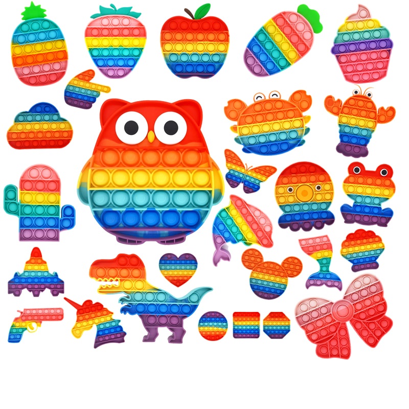 Pop It Toys Rainbow Fidget Sensory ของเล่นบรรเทาความเครียดสําหรับเด็กและผู้ใหญ่