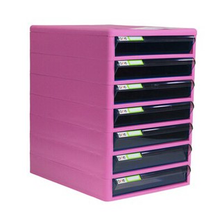 ตู้เอกสาร 7 ชั้น โครงสีชมพู-ลิ้นชักสีเทา ONE/7-tier file cabinet with pink frame - gray drawer ONE