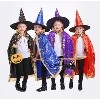 ผ้าคลุม + หมวกแม่มด ขนาด 80cm ชุดแม่มด- พ่อมด สำหรับเด็ก ฮาโลวีน Halloween Fancy Costume Witch Cape + Hat for Kid