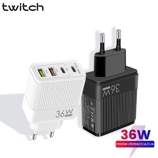 Twitch อะแดปเตอร์ที่ชาร์จ 36W QC3.0 PD Type C USB