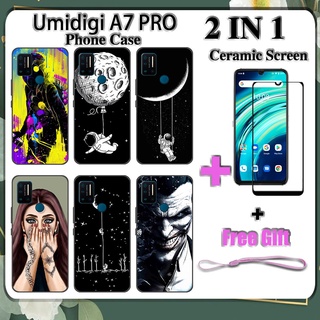 2 IN 1 Umidigi A7 PRO เคสโทรศัพท์ พร้อมกระจกนิรภัยกันรอยหน้าจอ เซรามิค ฟิล์มโค้ง ฟิล์มนิรภัยด้านนอก อวกาศ