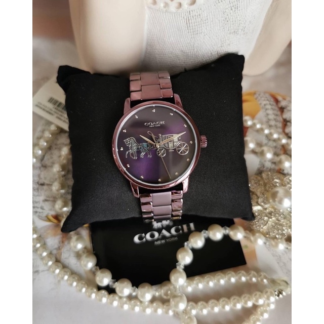 นาฬิกา Coach Ladies  Grand Watch สีม่วง สวยมากก รุ่นใหม่หน้าปัดรถม้า coach ขนาด 36 mm.  สายสแตนเลส ม