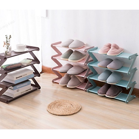 NJCAR1 YH8802 ชั้นวางรองเท้า รูปตัว Z โครงสแตนเลส ขอบพลาสติก