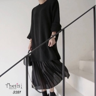 Korea Knit Pleats Mix เดรสยาวเกาหลี ตัวเดรสเป็นผ้าไหมพรมทอ ลายผ้ามีtextureในตัว ผ้าดีมากค่า