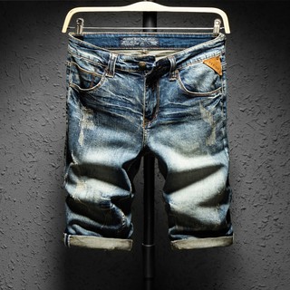 Summer Fashion Hole Jeans กางเกงขาสั้นห้าลำลองสำหรับบุรุษ