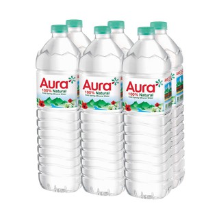 น้ำแร่ธรรมชาติ 1500 มล. (แพ็ค 6 ขวด) Aura Natural mineral water 1500ml (pack of 6 bottles) Aura