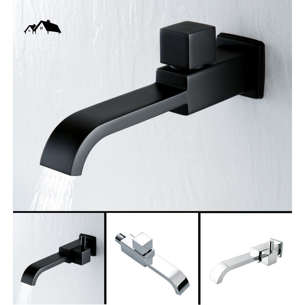 ก๊อกเดี่ยว ก๊อกน้ำอ่างล้างหน้า ติดผนัง ทรงเหลี่ยมก้านงอ สแตนเลส304 Nordic Style FE-04