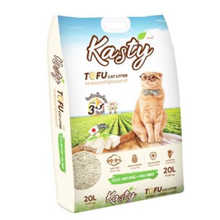 Kasty ทรายแมวเต้าหู้ธรรมชาติ 100%  ขนาด 20L ---ไร้ฝุ่น จับตัวเป็นก้อน ทิ้งชักโครกได้ สำหรับแมวทุกวัย---