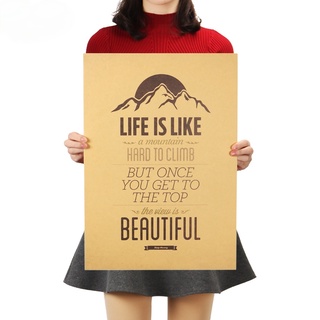 Dlkklb สติ๊กเกอร์โปสเตอร์ Life Is Like A Mountain สไตล์วินเทจสําหรับติดตกแต่งผนังบ้าน 51.5X36ซม.