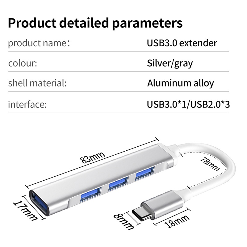 Type C USB Hub ความเร ็ วสูง USB 3.0 4 พอร ์ ต Multi Splitter Adapter OTG สําหรับคอมพิวเตอร ์ แล ็ ปท ็ อป - รูปที่ 7