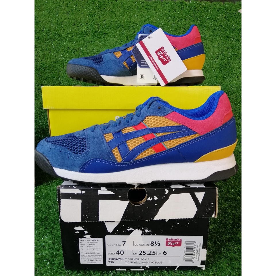 รองเท้าผ้าใบแฟชั่นสุดเท่ห์  Onitsuka tiger แท้100% รุ่น Tiger Horizonia  สี TigerYellow/MakoBlue รอง