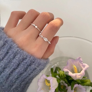 myhunnybear 🤍 พร้อมส่ง 🤍 แหวน เงินแท้ 92.5% โซ่ แต่งโบว์ และแต่งคริสตัลใส สวยมาก ( Crystal silver ring )