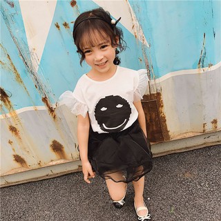 Phatkidsclub ชุดเด็กผู้หญิง ชุดเสื้อผ้า cotton+กระโปรงผ้าไหมแก้ว