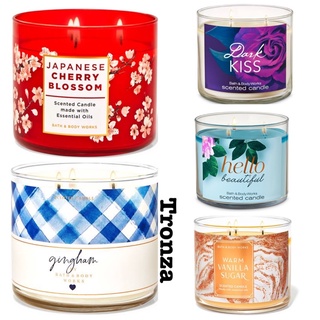เทียนหอม  Bath and Body Works japanese cherry blossom,gingham,dark kiss,hello beautiful,warm vanilla sugar 3 Wick Candle