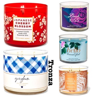 เทียนหอม  Bath and Body Works japanese cherry blossom,gingham,dark kiss,hello beautiful,warm vanilla sugar 3 Wick Candle