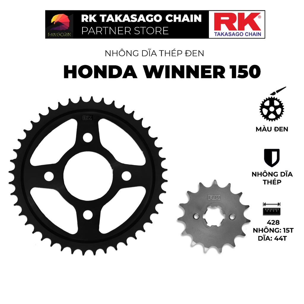 RK Takasago Sprocket สําหรับ Honda Winner 150 / Winner X รถมอเตอร์ไซด์ วัสดุเหล็กสีดํา Sprocket: 428