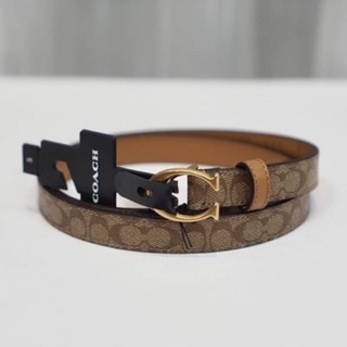 เข็มขัดผู้หญิง SIGNATURE BUCKLE BELT, 18MM (COACH 89402) B4/KHAKI/SADDLE ลายซี สีน้ำตาล หัวเข็มขัดรูปตัวซี สีทอง ไซส์ S