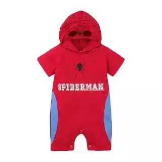 MANVIN BABY ซูเปอร์ฮีโร่ เสื้อผ้าเด็กทารก จั๊มสูทเด็กทารก ชุดบอดี้สูทเด็ก ชุดบอดี้สูท มีฮู้ดสำหรับอ่อน ชุดรอมเปอร์
