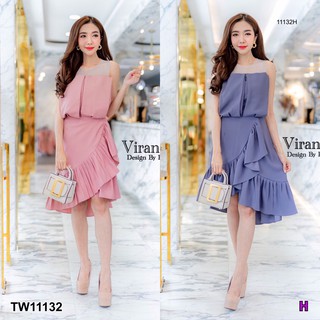 J11132 Dress เดรสแขนกุดระบายหางปลาง