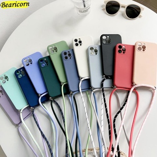 【พร้อมส่ง】เคสโทรศัพท์มือถือ ซิลิโคนนิ่ม พร้อมสายคล้องคอ สีพื้น สําหรับ OPPO Reno 4 Pro SE