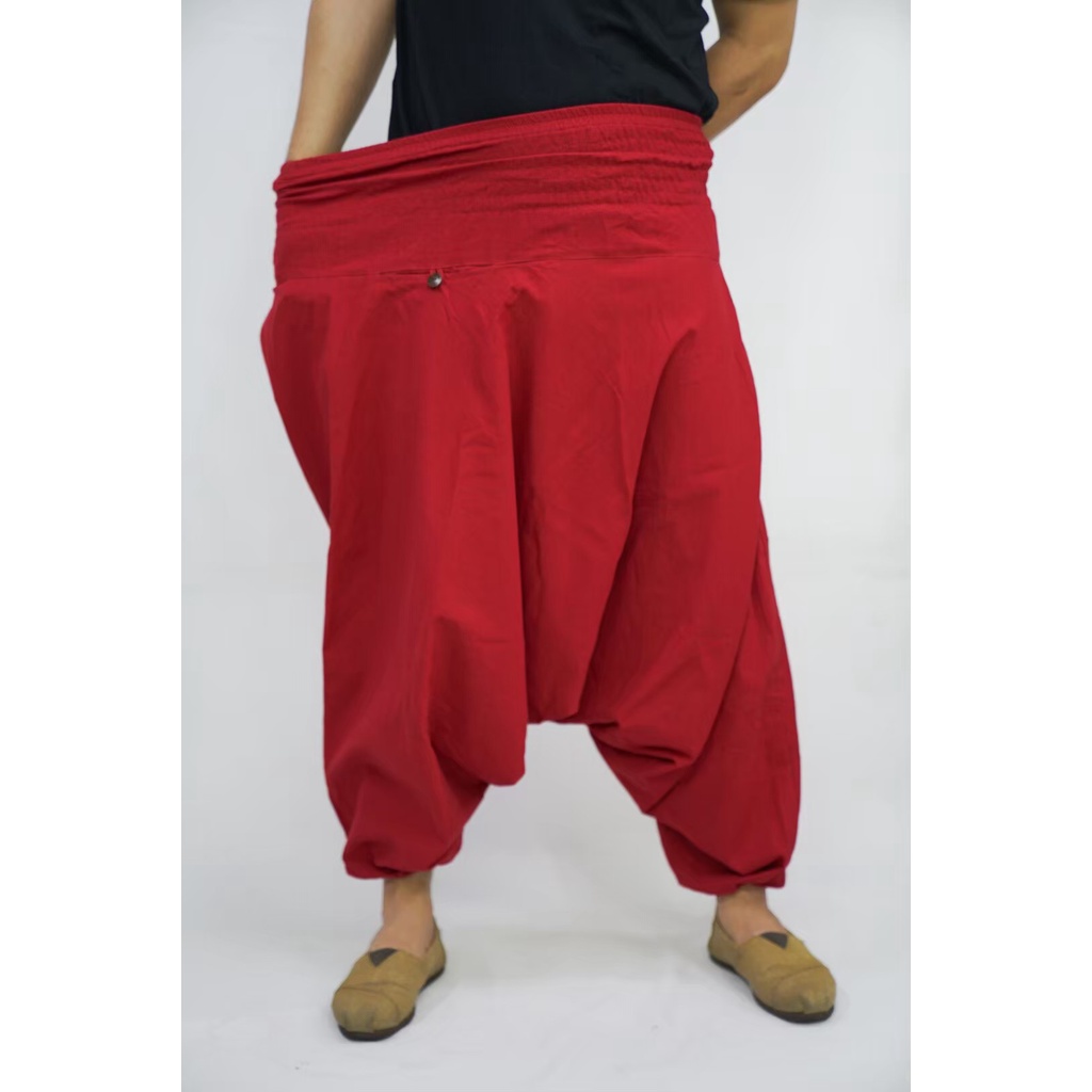 Halem Pants กางเกงโยคะขายาว กางเกงม้ง กางเกงฮาเรม (แดงล้วน) #3