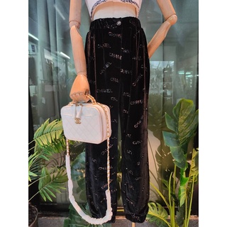 CHANEL SEQUIN EMBROIDERED  VELVET PANTS กางเกงขายาว ผ้ากำมะหยี่ Velvet ปักเลื่อม logo ทั้งตัว ชาแนล ชนช็อป