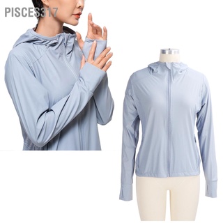 Pisces317 เสื้อแจ็กเก็ตแขนยาว มีฮู้ด ป้องกันแสงแดด Upf 50+ ระบายอากาศ สีเทา สําหรับผู้หญิง