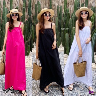 Maxidress สายเดี่ยวเย็บอกย่นมีกระเป๋าน่ารัก