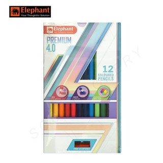 สีไม้ ดินสอสีไม้ แท่งยาว พรีเมี่ยม  4.0 12 สี ตราช้าง Elephant