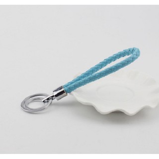 S56 พวงกุญแจสแตนเลส สายหนังถัก สีฟ้า Keychain -